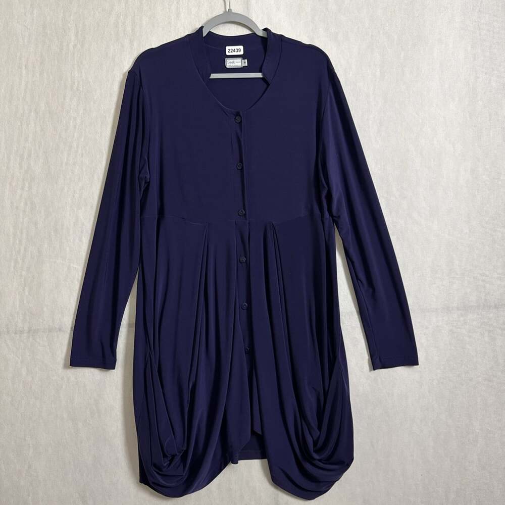 Sympli Canada Women's 16 Purple Long Sleeve Button Up Draped Minimalist Dress